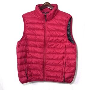 Mens Hawke Co Duck Down Packable Face Red Puffer Vest Full Zip‎ Jacket Size Med.